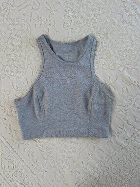 Outdoor Voices Athena High Neck Cropped Tank Top SportsbraStriped White & Grey S